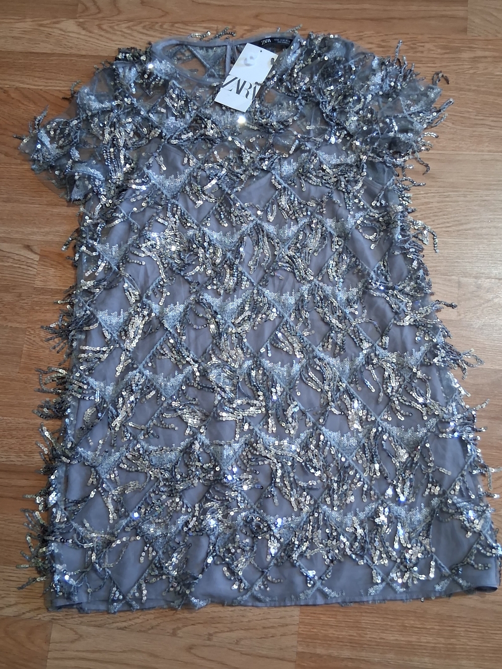 ZARA Embellished Silver Sequin Mesh Top